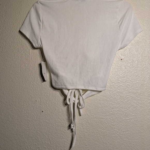 Papaya White Asymmetrical Tie-Front Crop Blouse Size M - Picture 6 of 6